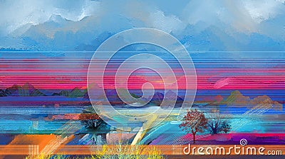 Semi abstract tree ,field, meadow. Abstraction Landscape nature Stock Photo