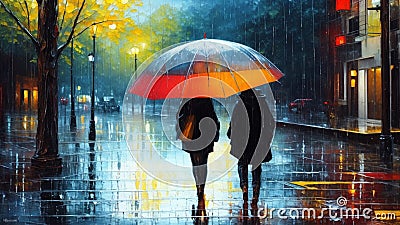 Abstract oil painting - Rainy Day. Stock Photo