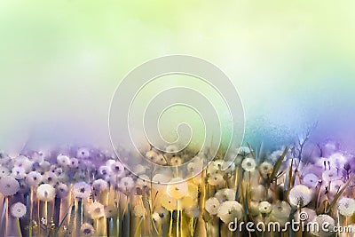 Abstract oil painting white flowers field in soft color Stock Photo