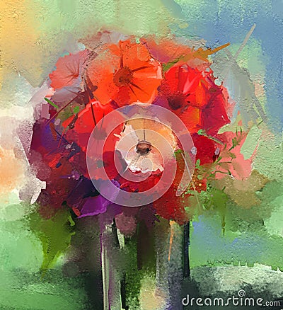 Abstract Oil paintings a bouquet of gerbera flowers in vase Stock Photo