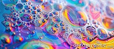 Abstract oil texture background, rainbow watercolor with foam, bubble pattern of liquid surface. Concept of color, iridescent, Stock Photo