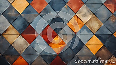 Abstract old blue orange aged worn retro vintage mosaic cement ceramic tile floor or wall texture Stock Photo