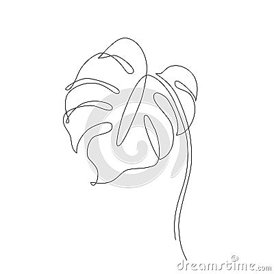 Abstract one line art leaf. Monstera contour drawing Vector Illustration