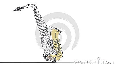 One line drawing and continue for colorful saxophone sketch, Generative AI Stock Photo