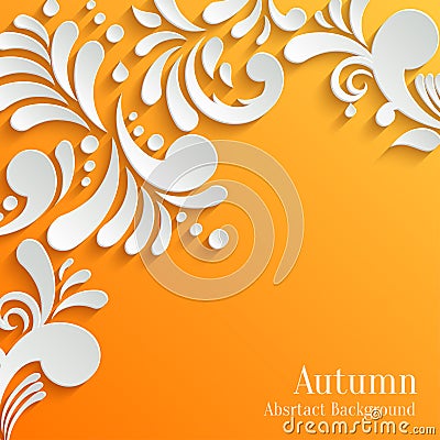 Abstract Orange Background with 3d Floral Pattern Vector Illustration