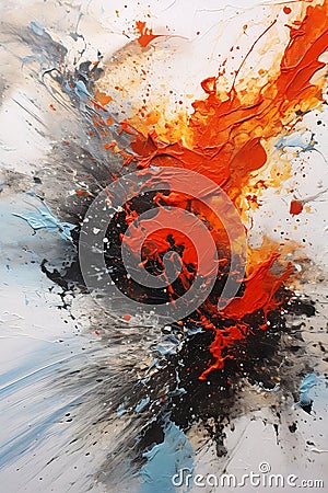 Abstract Orange Black Paint Splattered Emerging Blue Fire Oil Em Stock Photo