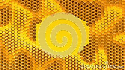 Abstract orange crystallized background. Honeycombs move like an ocean. With place for text or logo. Stock Photo