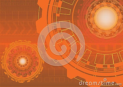 Abstract orange digital technology background with gears Vector Illustration