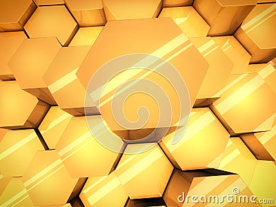Abstract orange glossy 3D hexagons background. Stock Photo