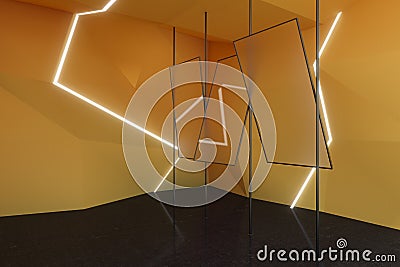 Abstract orange interior with mirrors Stock Photo
