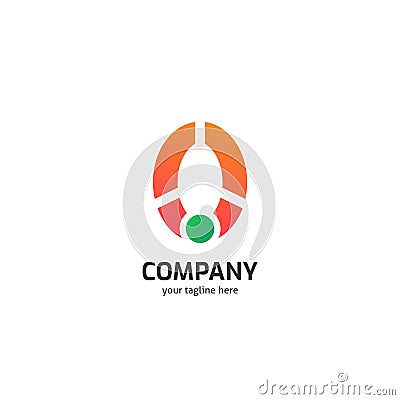 Abstract orange o logo company with green dot and three cut on the letter O Vector Illustration