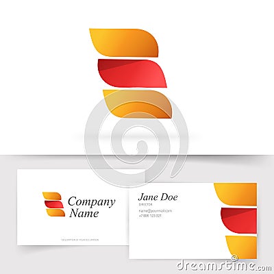 Abstract orange red color logo with 3 gradient elegance leaves elements vector logotype and business visiting card Vector Illustration