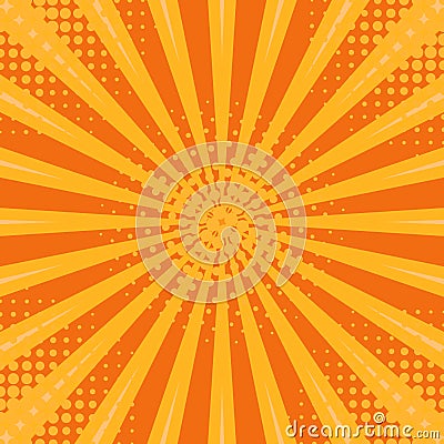 Abstract orange striped retro comic background with halftone corners. Vector Illustration