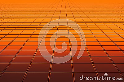 Abstract orange tiles perspective background with gradient light. 3D Rendering Stock Photo