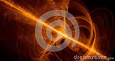 Abstract orange, yellow, gold light glows, beams, shapes on dark background Stock Photo