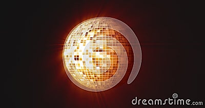 Abstract orange yellow mirrored round disco ball for discos and dances in nightclubs 80s, 90s luminous background Stock Photo