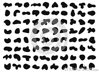 Abstract organic liquid shapes, black random blobs. Irregular bubble shape form, splodge, spot. Fluid geometric element Vector Illustration