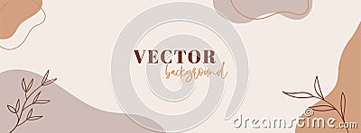 Abstract organic long vector banner template. Minimal background in boho style with copy space for text. Facebook cover Vector Illustration