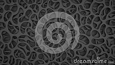 Abstract organic mesh pattern background. Overlapped black cell grid panels with drop shadow. 3D rendering image. Stock Photo
