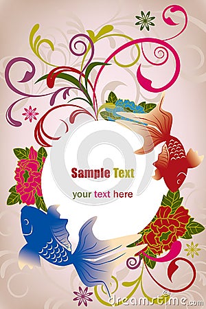 Abstract oriental floral card Vector Illustration