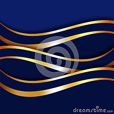 Intense blue background with golden wavy lines. Stock Photo