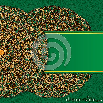 Abstract ornament mandala design invitations, cards, labels. Round logo and label template. Orange-green. Vector image Vector Illustration