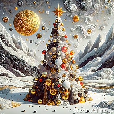 Abstract ornamental decorative stylized Christmas tree illustration Cartoon Illustration