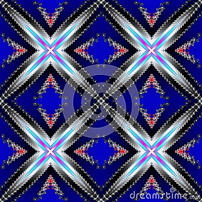 Abstract ornamental kaleidoscopic fractal pattern with glowing stars Stock Photo