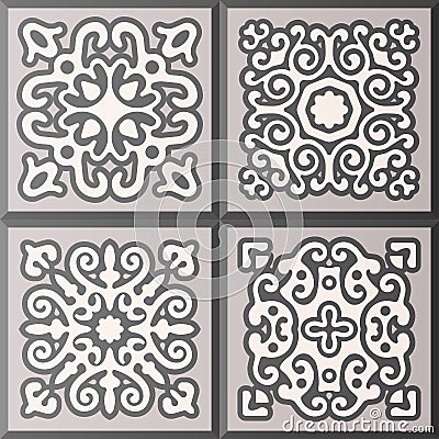 Abstract ornamental patterned tile collection. Original vector set of old motif decor. Vector Illustration