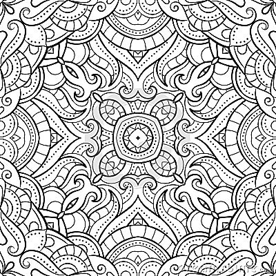 Abstract ornamental seamless pattern, ethnic print, black and white, kaleidoscope, mandala. Texture for wallpapers, fabric, wrap, Vector Illustration