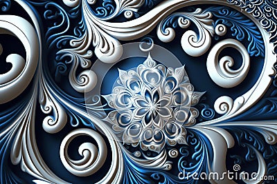 Abstract ornate blue and white color background. Patterned color background. Generative AI Stock Photo