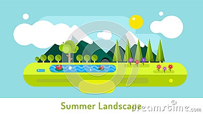 Abstract outdoor summer landscape. Trees and Vector Illustration