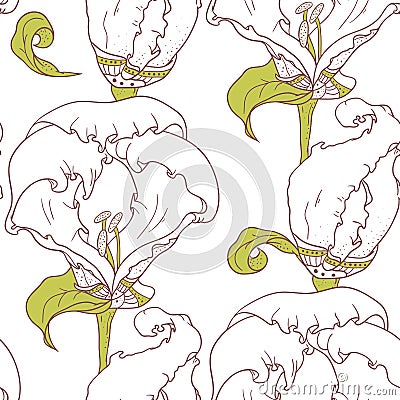 Abstract outline floral seamless pattern with hand drawn flowers Vector Illustration