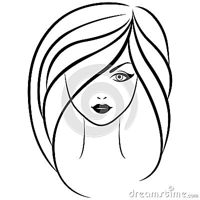 Abstract outline portrait of young girl Vector Illustration