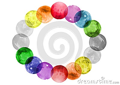 Abstract overlapping circles, rainbow watercolor circles, decorative oval frame Stock Photo