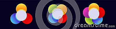 Abstract overlapping colored circles forming unique symmetrical patterns across three designs Vector Illustration