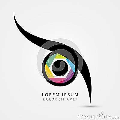 Abstract owl eye concept with camera symbol. Vector Vector Illustration