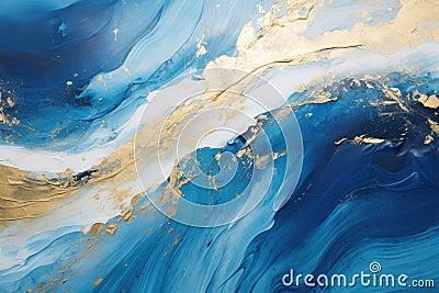 abstract paint and gold on an ocean wave canvas wall art Cartoon Illustration