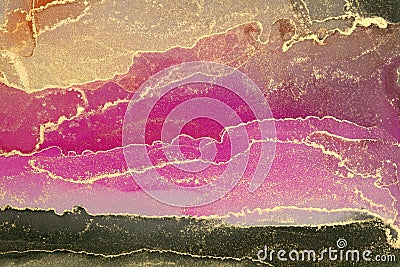 Abstract paint gold and pinkn blots background. Alcohol ink colors. Marble texture Stock Photo