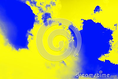 Abstract paint splash background. Yellow lemon color and ultramarine blue colors. Ultra modern background Stock Photo