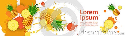 Abstract Paint Splash And Fruits Pineapple Set Over White Background For Copy Space And Text Vector Illustration