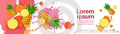 Abstract Paint Splash And Fruits Pineapple Set Over White Background For Copy Space And Text Vector Illustration