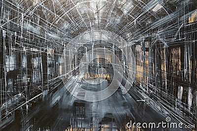 Abstract Painting Art: Inside Gallery, Gray, White and Black Col Stock Photo