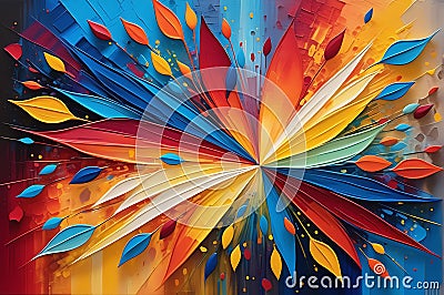 Abstract Painting - Bouquet of Flowers Bursting into a Kaleidoscope of Colors, Blending into a Textured Tapestry Stock Photo