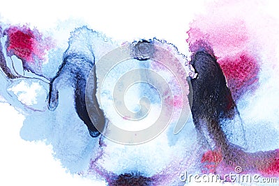 Abstract painting with bright blue and pink paint spots Stock Photo