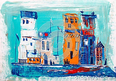 Abstract painting of city buildings Stock Photo