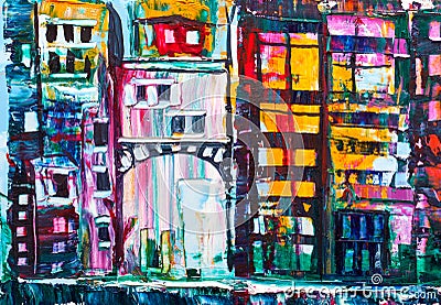 Abstract painting of city buildings Stock Photo