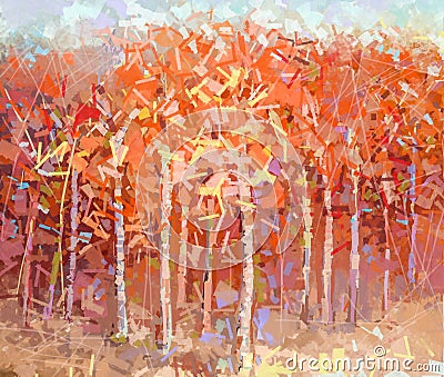 Abstract painting colorful autumn forest Stock Photo