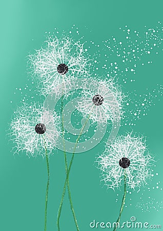 Abstract painting of dandelion flowers blowing in the wind Stock Photo