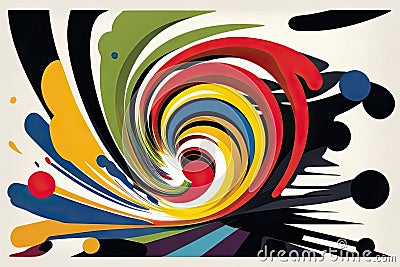 An abstract painting depicting a swirl of colors and shapes conveying a variety of emotions including temperaments of Stock Photo